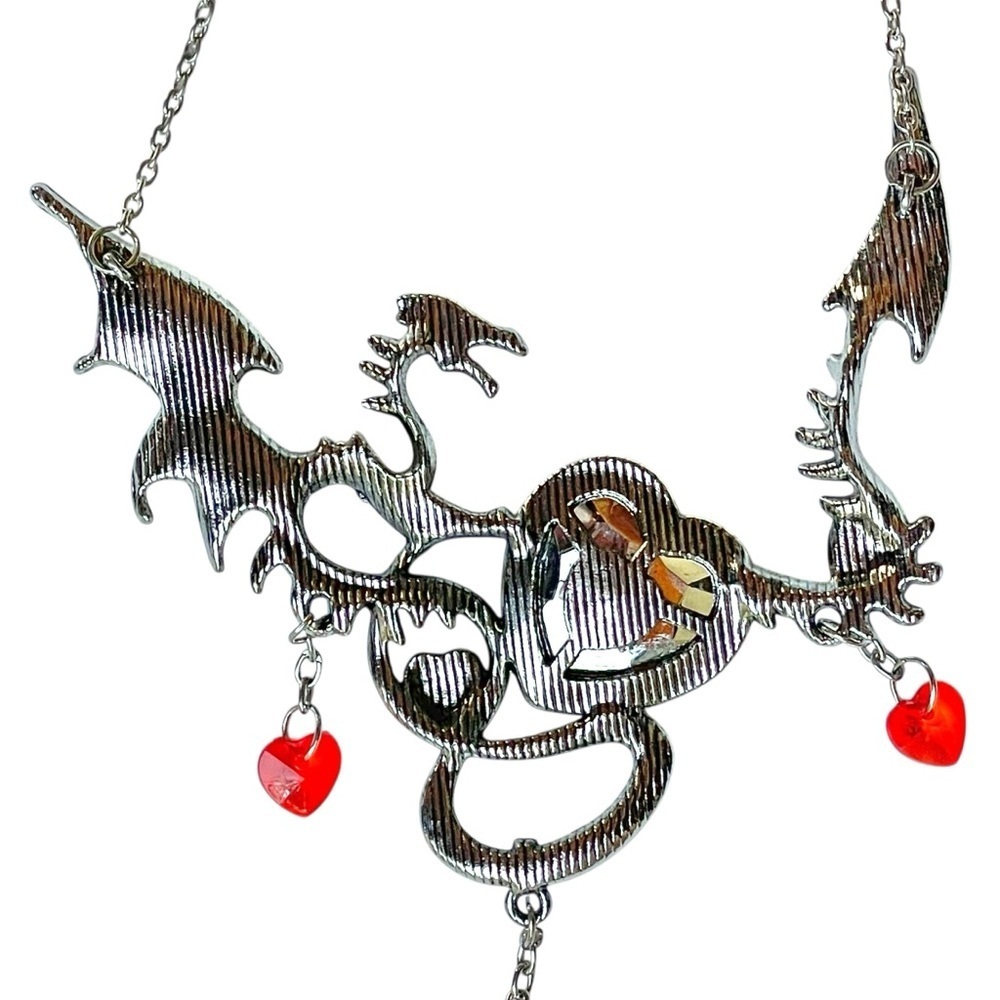 Goth Witchy Dragon Heart Crystal Pendant Necklace Halloween Cosplay - Picture 10 of 13